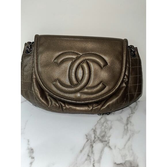 Chanel Quilted Caviar Leather Flap Bag in Metallic Bronze